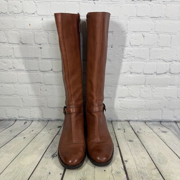Cole Haan Riding Knee High Boots Size 9.5B Brown Equestrian Buckle Quiet Luxury - Picture 2 of 16